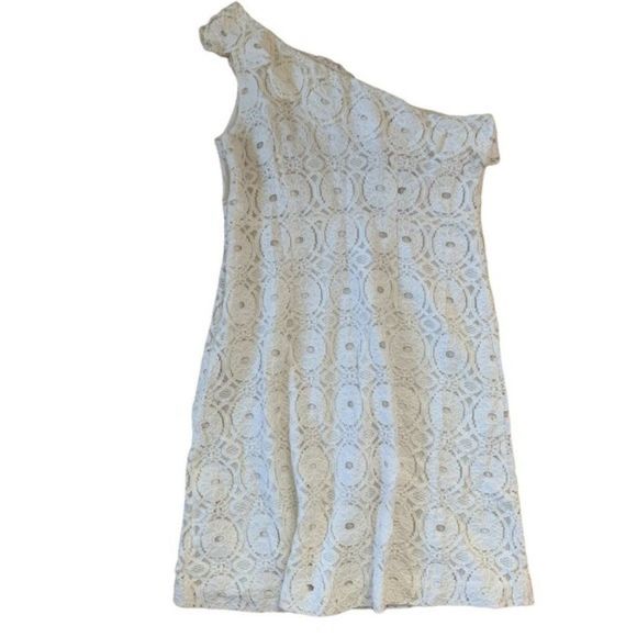 White Merona Lace One Shoulder Dress Size 12 - Picture 4 of 9